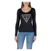 Sort Rhinestone Logo Langærmet T-shirt