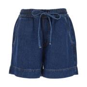 Blå Logo Patch Stretch Denim Shorts