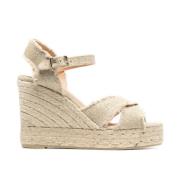 Beige Linned Kilehæl Espadrillos Sandaler