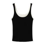 Sort Ribbet Top med Scoop Neck