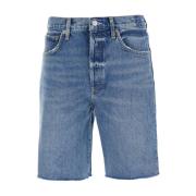 Blå Denim Knaplukning Shorts Kvinde