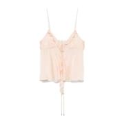 Powder Pink Ruffled Top med Sløjfe