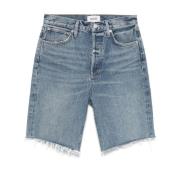 Blå Denim Shorts Rå Kant