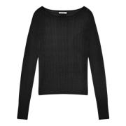 Sort Sweater Bådhals Slim Fit