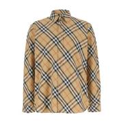 Klassisk Beige Check Skjorte Bomuld Mand