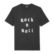 Rock'n'Roll Print T-shirt med Rhinsten