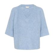 Blød Chambray V-Hals Pullover Sweater