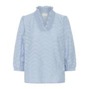 Blød Chambray Bluse med Flæsedetalje