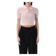 Pink Crystal Monogram Strikket Polo Shirt