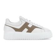 Stribet Beige Læder Sneakers