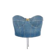 Denim Bustier Top med Blonder Detalje