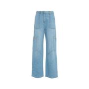 Blå Wide Leg Cargo Lomme Jeans