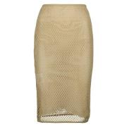 Beige Bomuld Mesh Midi Nederdel