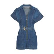 Blå Denim Kort Jumpsuit Chic Stil