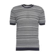 Blå Strik T-shirt med Ribbed Krave