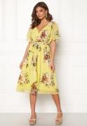 Goddiva Flutter Floral Midi Dress Soft Lemon XS (UK8)