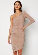 Goddiva One Shoulder Glitter Mini Dress Nude XS (UK8)