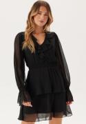 BUBBLEROOM V-neck Frill L/S Chiffon Dress Black 46