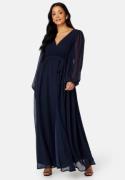 Goddiva Curve Long Sleeve Chiffon Maxi Curve Dress Navy 44 (UK16)