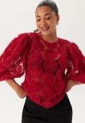 BUBBLEROOM 3D Flower Puff Sleeve Blouse Red L