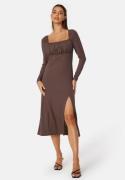 BUBBLEROOM Neija Square Neck Midi Dress  Brown L