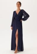 Goddiva Long Sleeve Chiffon Dress Navy M (UK12)