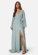 Goddiva Long Sleeve Chiffon Dress Green S (UK10)