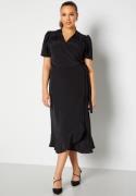 John Zack Curve Short Sleeve Wrap Frill Curve Dress Black 52 (UK24)