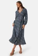 BUBBLEROOM Viscose V-neck Maxi Dress Dark blue/Patterned 36