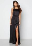 Bubbleroom Occasion Drapy-Back Slit Satin Gown Black 36