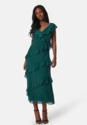 Bubbleroom Occasion Frill Chiffon Midi Dress Dark green XS