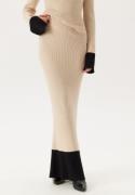 BUBBLEROOM Contrast Rib Knitted Skirt Light beige XS