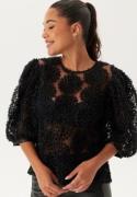 BUBBLEROOM 3D Flower Puff Sleeve Blouse Black S