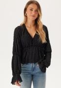 BUBBLEROOM V-Neck Flounce Blouse Black XS