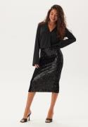 Happy Holly Sequin Trumpet Sleeve Midi Dress Black 36/38