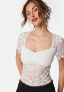 BUBBLEROOM Square Neck Lace S/S Top  White S