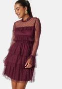 BUBBLEROOM Dotted Mesh L/S Dress Wine-red 38