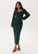 BUBBLEROOM Square V-neck puff sleeve midi dress Dark green L