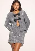 Bubbleroom Occasion Bow Sequin Velvet Jacket Silver grey XL