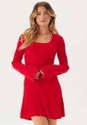 BUBBLEROOM Knitted Square Neck Skater Dress Red L