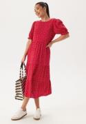 Happy Holly Puff Sleeve Viscose Midi Dress Red/Patterned 52/54