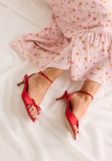 BUBBLEROOM Bow Low heel Strap Sandal Red 39