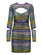 Printed Mesh Kort Kjole Multi/patterned Ganni