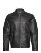 Adam Zipped Leather Jacket Læderjakke Skindjakke Black Jofama