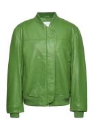 Leather Bomber Jacket Læderjakke Skindjakke Green REMAIN Birger Christ...