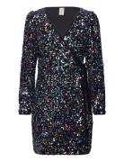 Yaskillo Sequin Ls Wrap Dress - Show Kort Kjole Black YAS