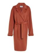 Df Wool Belted Wrap Coat Outerwear Coats Winter Coats Red Calvin Klein