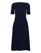 Stretch Cotton Midi Dress Knælang Kjole Navy Lauren Ralph Lauren