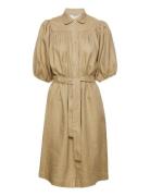 Linen Dress Knælang Kjole Brown Rosemunde