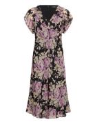 Floral Crinkle Georgette Dress Knælang Kjole Multi/patterned Lauren Ra...